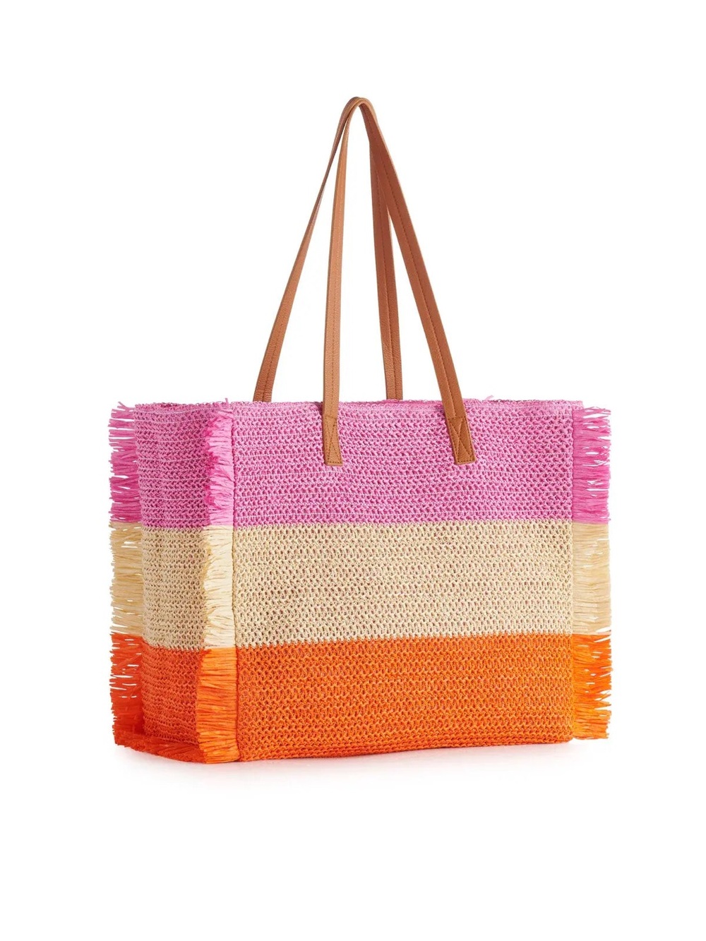 Shiraleah Rocca Tote Pink, Cream & Orange Stripe Fringe NEW NWT